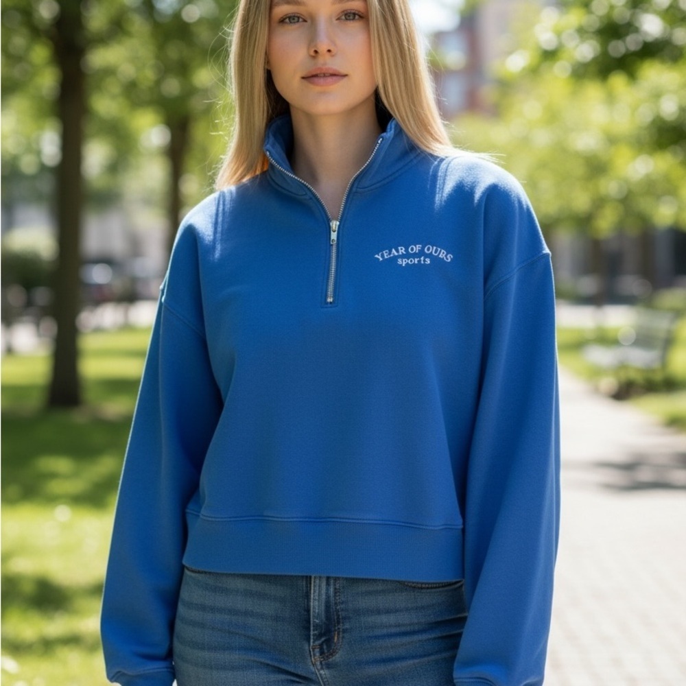 Year of Ours Women's Blue Quarter-Zip Sweatshirt